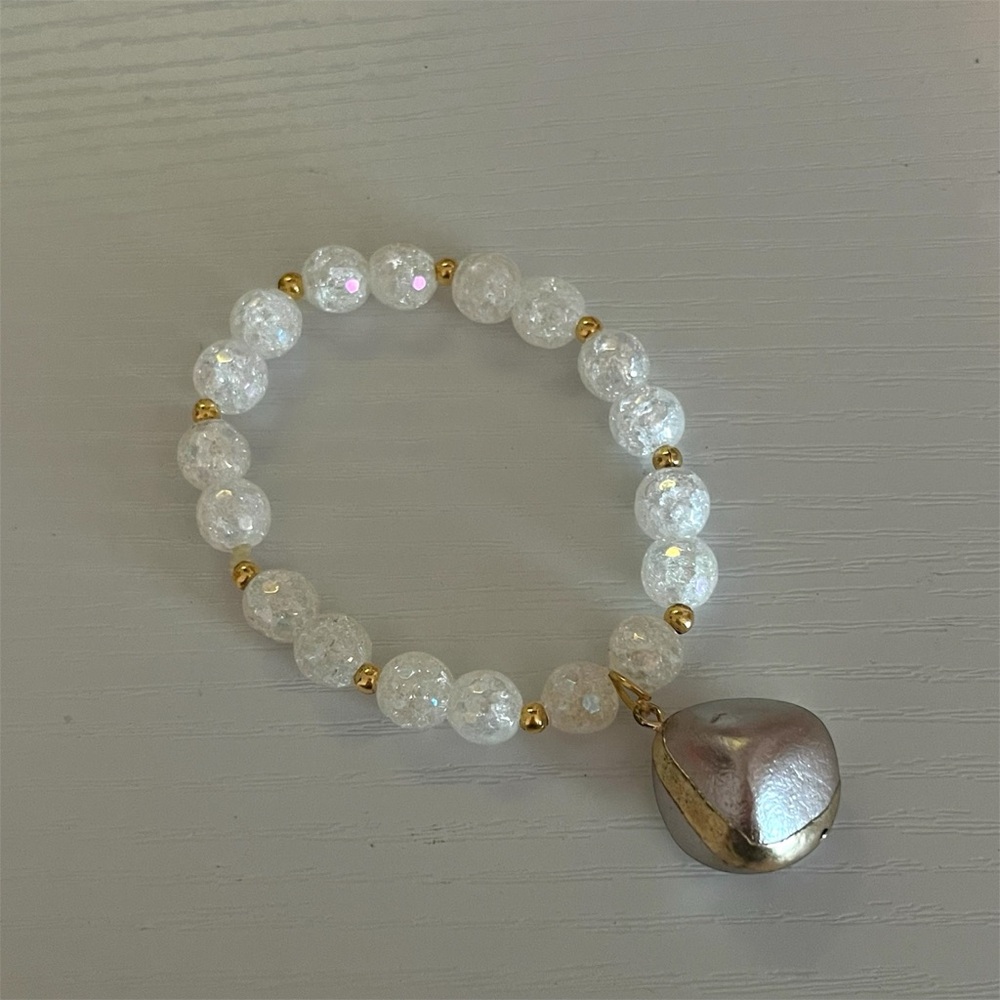 Glass Beaded Bracelet with Silver Bell Charm